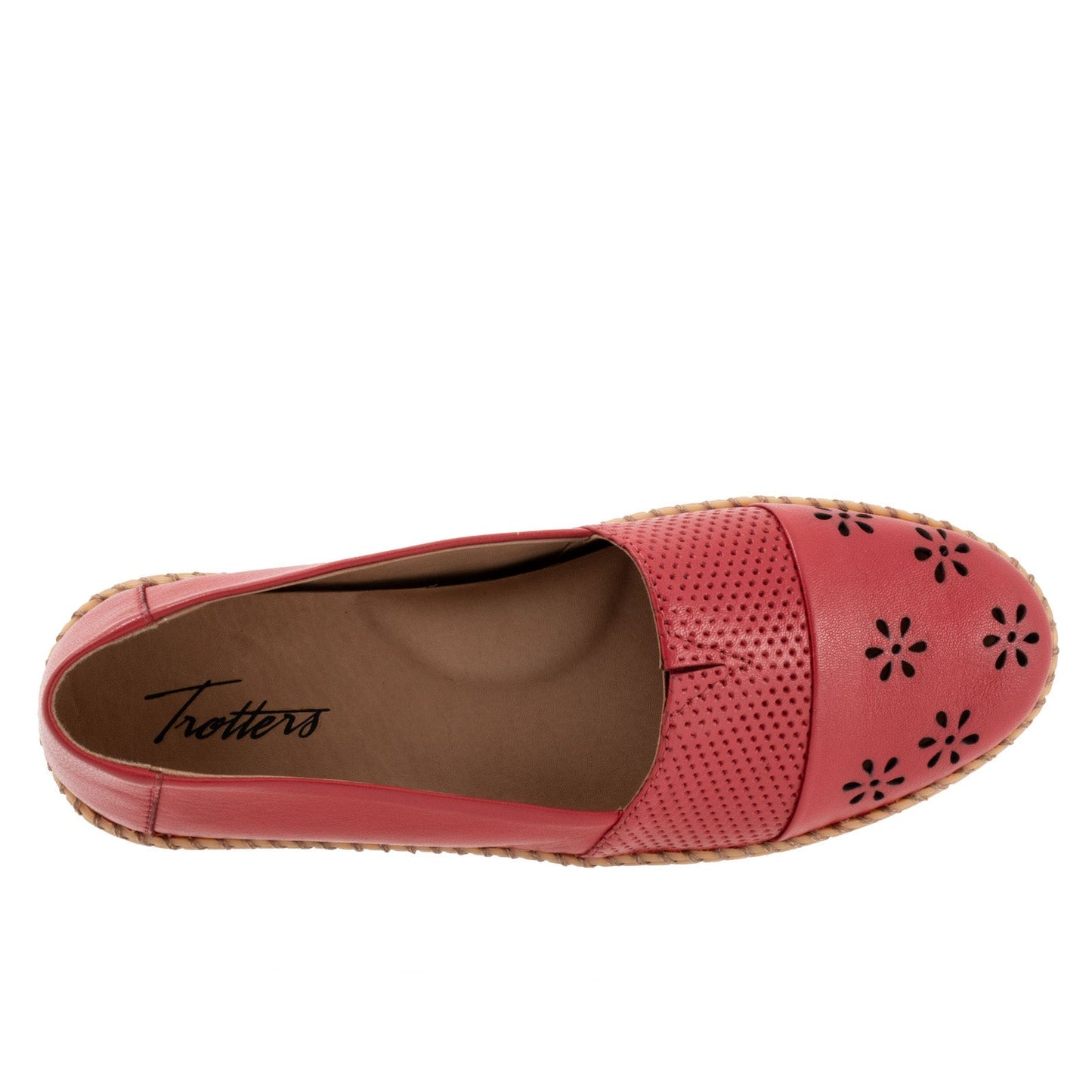 Trotters Ruby Perf T2320-600 Womens Red Narrow Leather Loafer Flats Shoes