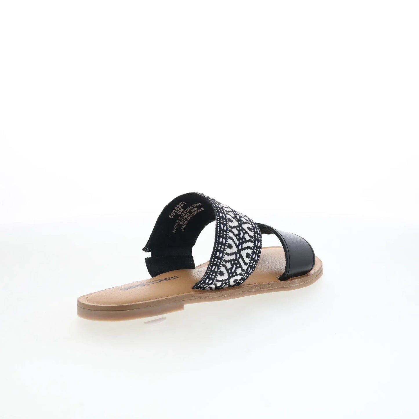 Minnetonka Franky 5918963 Womens Black Leather Slides Sandals Shoes