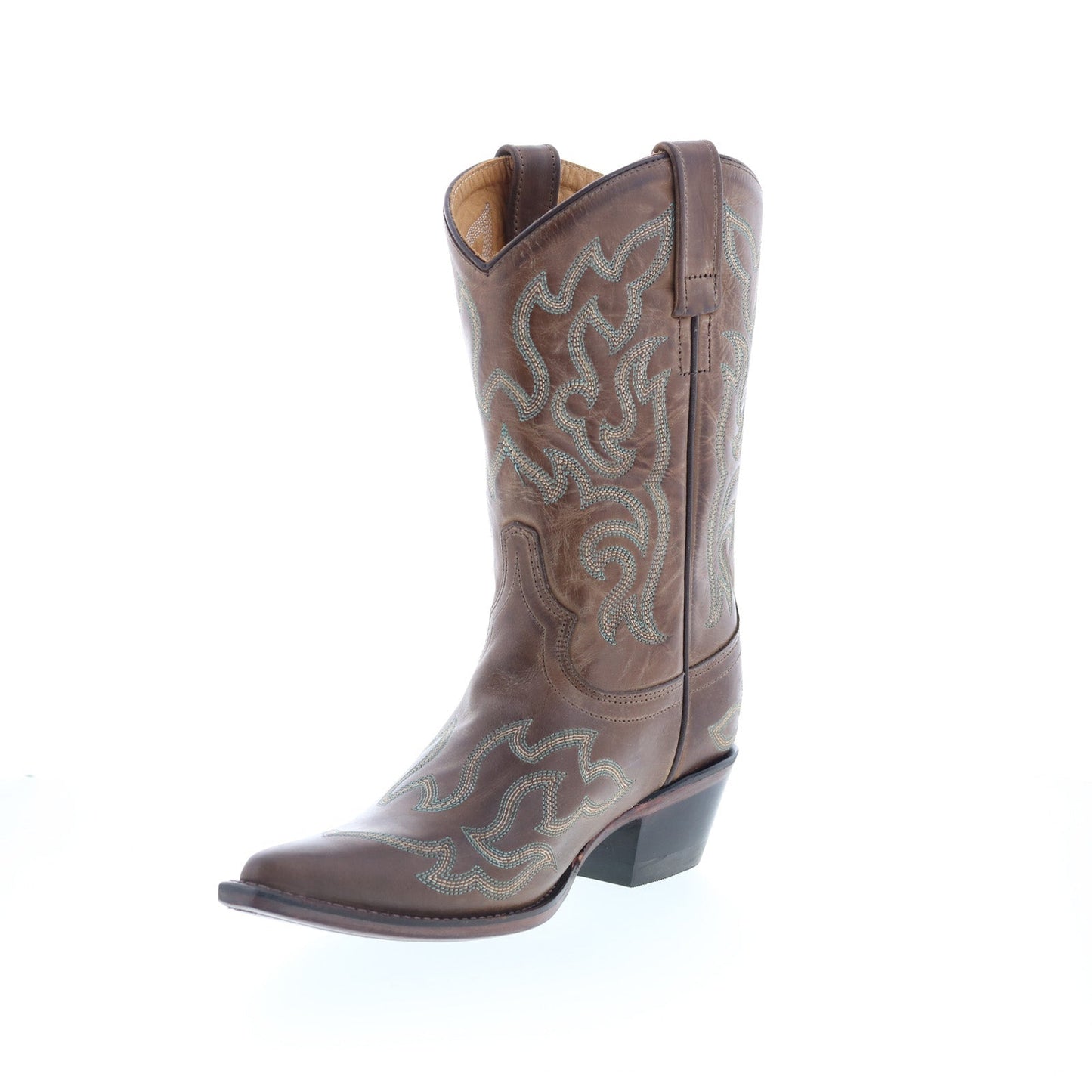 Jama Old West 18051 Womens Brown Leather Slip On Cowboy Western Boots