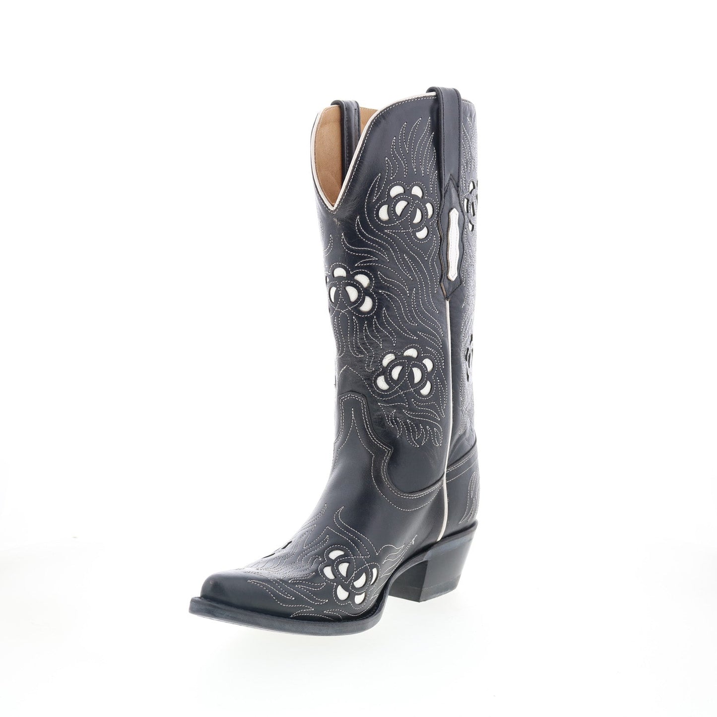 Jama Old West 18058 Womens Black Leather Slip On Cowboy Western Boots