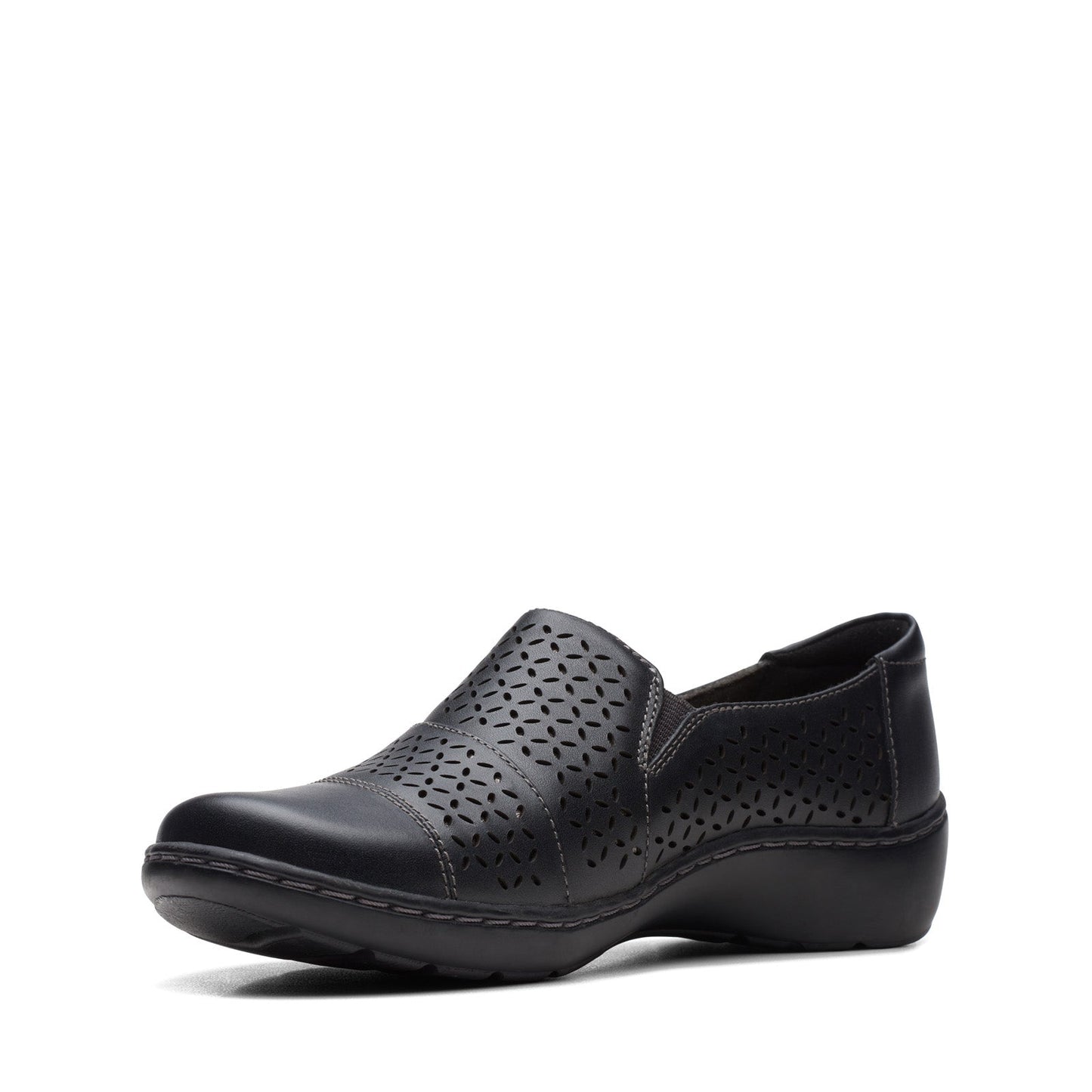 Clarks Cora Drift 26170466 Womens Black Leather Slip On Loafer Flats Shoes