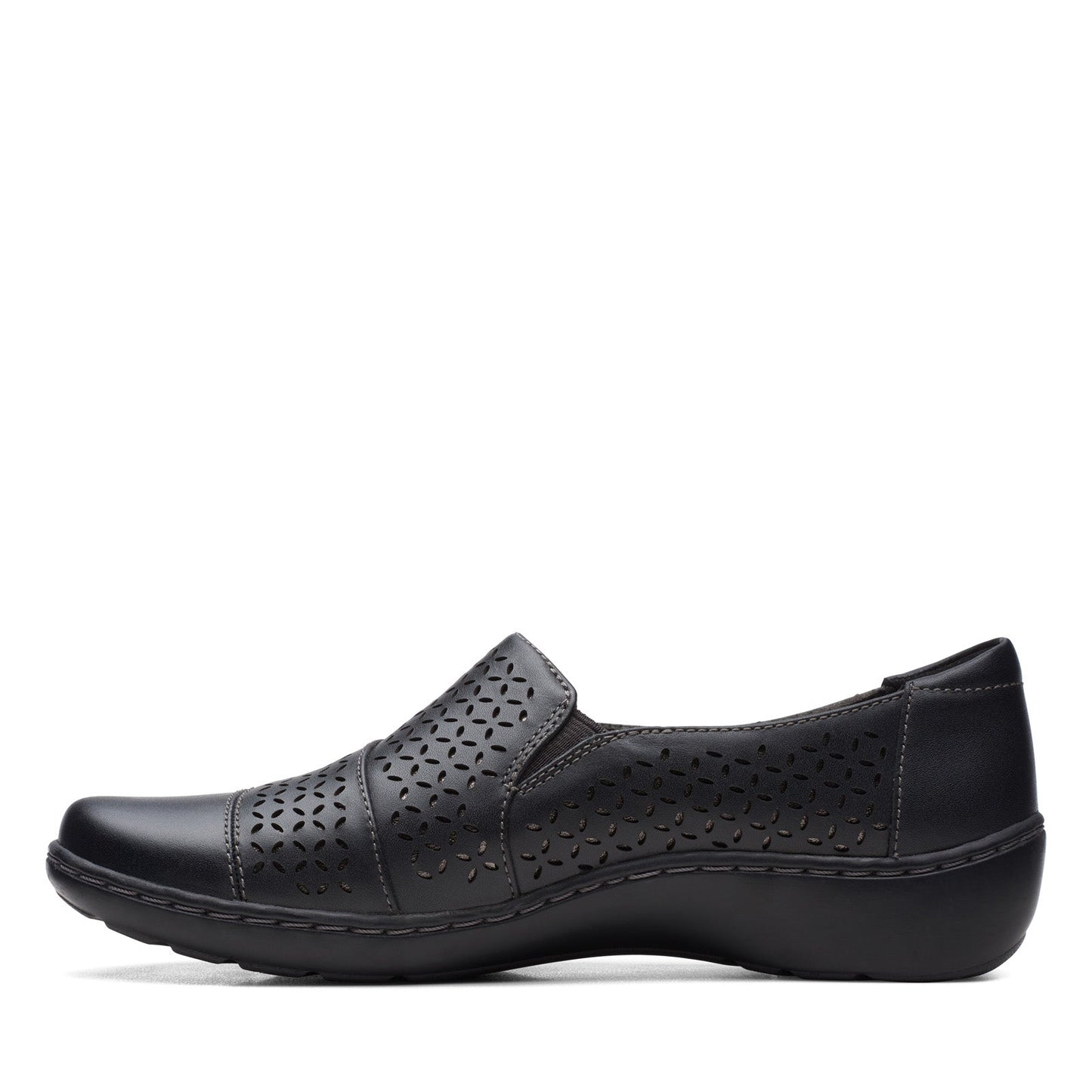 Clarks Cora Drift 26170466 Womens Black Leather Slip On Loafer Flats Shoes