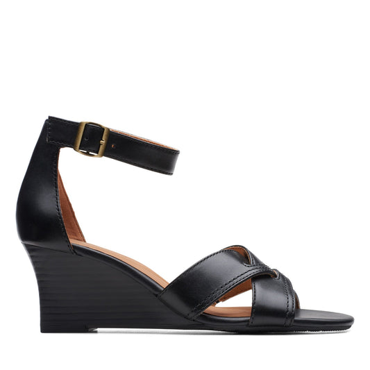 Clarks Cielo Charm 26171524 Womens Black Leather Heeled Sandals Shoes