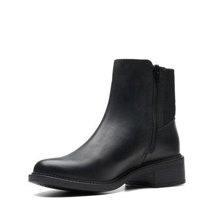 Clarks Maye Palm 26174354 Womens Black Wide Leather Casual Dress Boots