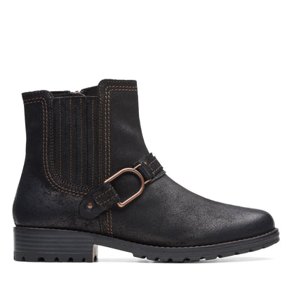 Clarks Aspra Buckle 26174952 Womens Black Suede Zipper Casual Dress Boots