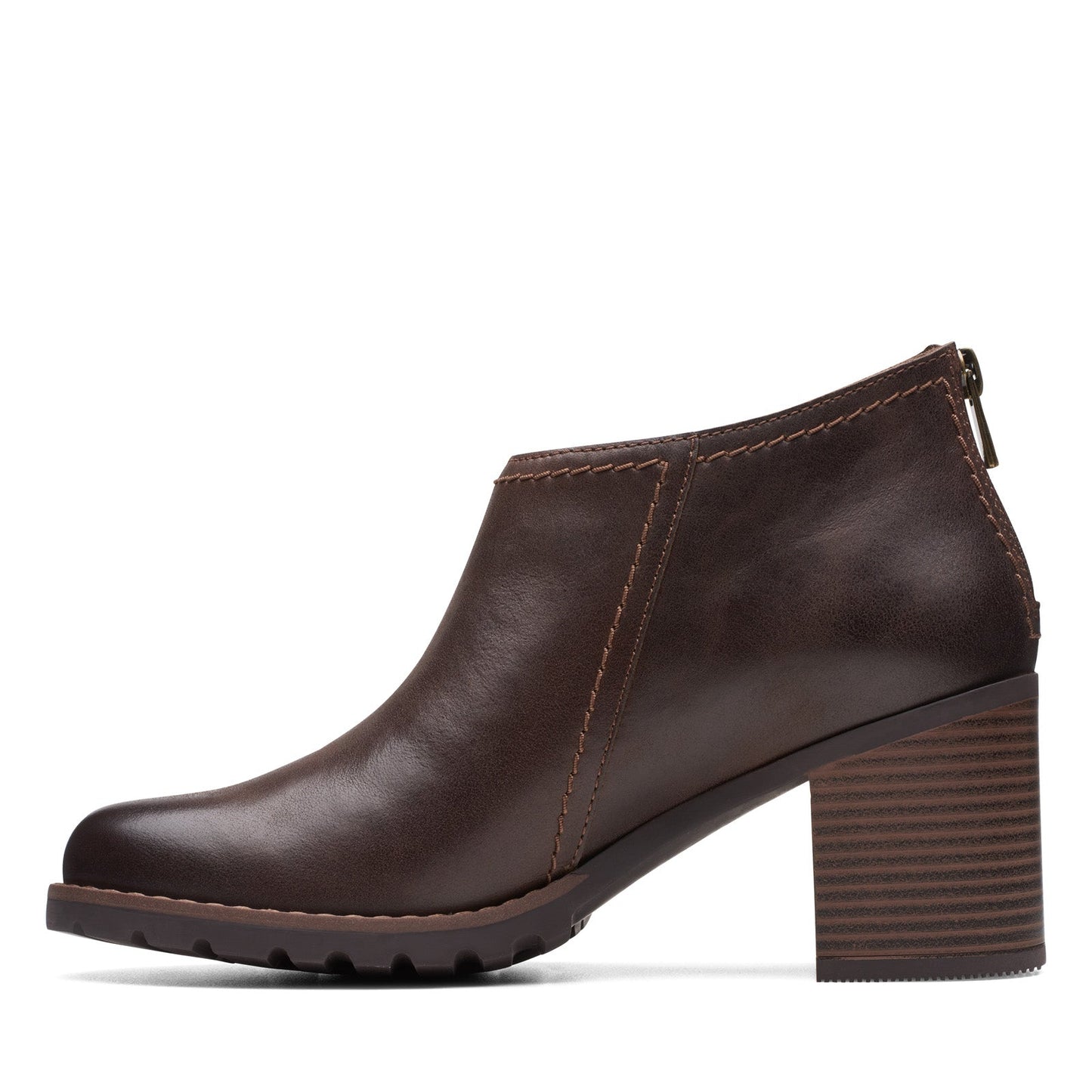 Clarks Leda Step 26174958 Womens Brown Wide Leather Ankle & Booties Boots
