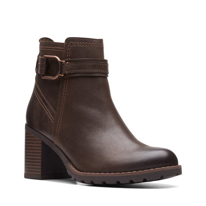 Clarks Leda Strap 26174960 Womens Brown Leather Ankle & Booties Boots