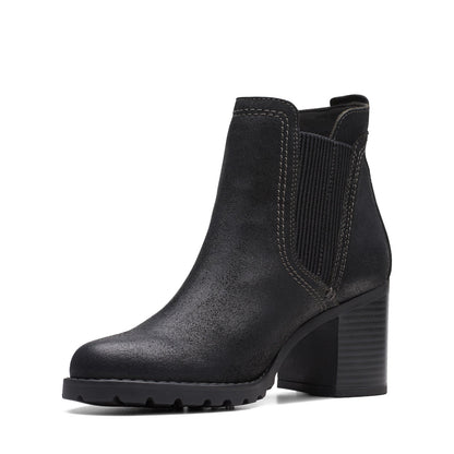 Clarks Leda Up 26174962 Womens Black Wide Suede Ankle & Booties Boots