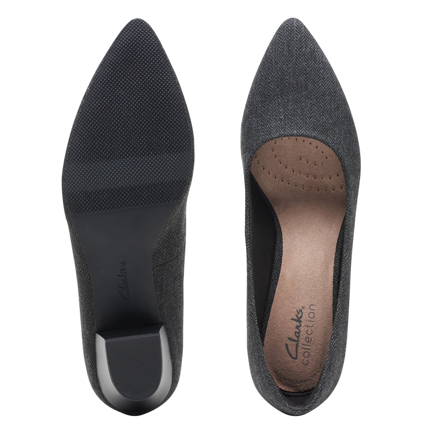 Clarks Teresa Step 26175159 Womens Gray Canvas Slip On Pumps Heels Shoes