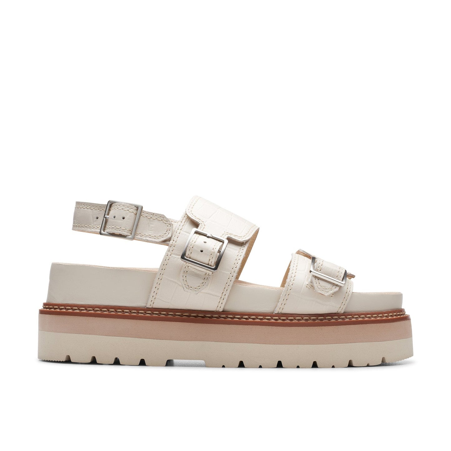 Clarks Orianna Glide 26176642 Womens Beige Leather Platform Sandals Shoes