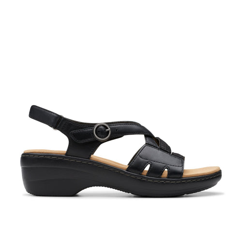 Clarks Merliah Bonita 26177402 Womens Black Leather Wedges Sandals Shoes