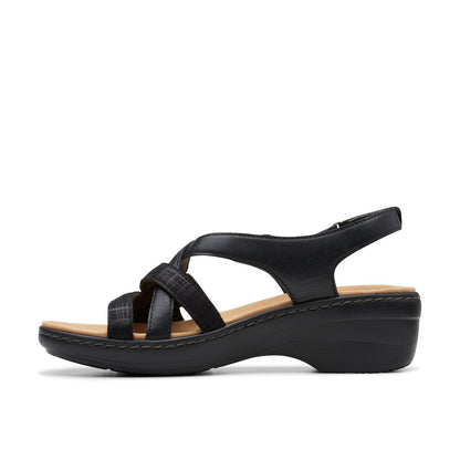 Clarks Merliah Bonita 26177402 Womens Black Leather Wedges Sandals Shoes