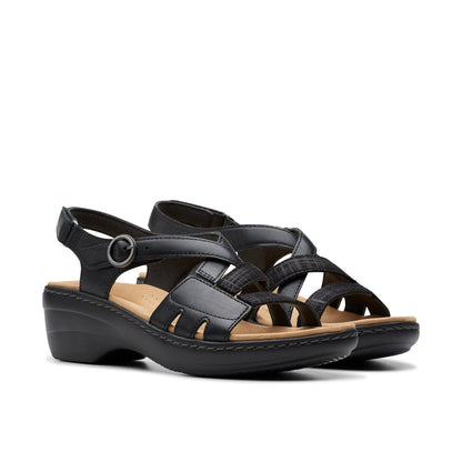 Clarks Merliah Bonita 26177402 Womens Black Leather Wedges Sandals Shoes