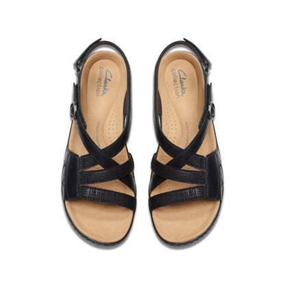 Clarks Merliah Bonita 26177402 Womens Black Leather Wedges Sandals Shoes