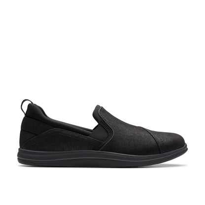 Clarks Breeze Dawn 26179937 Womens Black Wide Canvas Loafer Flats Shoes