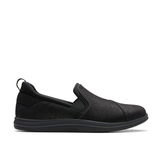 Clarks Breeze Dawn 26179937 Womens Black Wide Canvas Loafer Flats Shoes