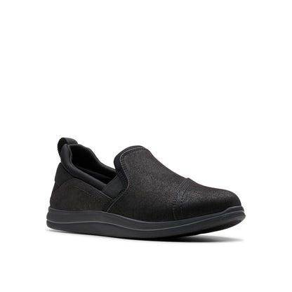 Clarks Breeze Dawn 26179937 Womens Black Wide Canvas Loafer Flats Shoes