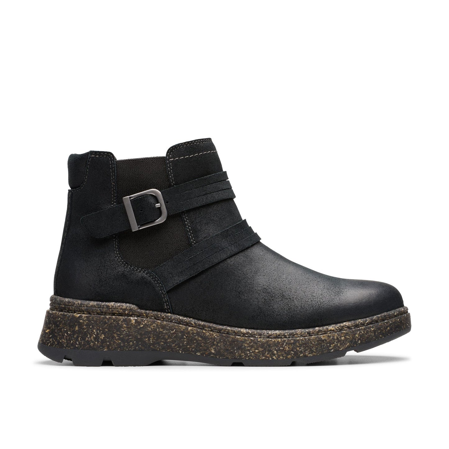 Clarks Noralyn Strap 26180099 Womens Black Wide Suede Casual Dress Boots