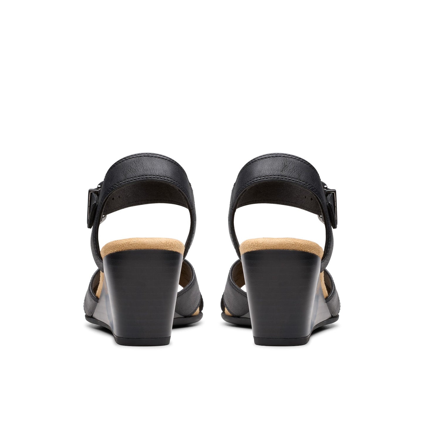 Clarks Emmalae Iris 26181664 Womens Black Leather Wedges Heels Shoes