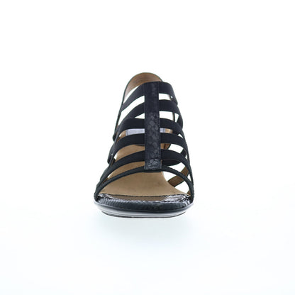 Softspots Naples 7337851 Womens Black Nubuck Slip On Heeled Sandals Shoes