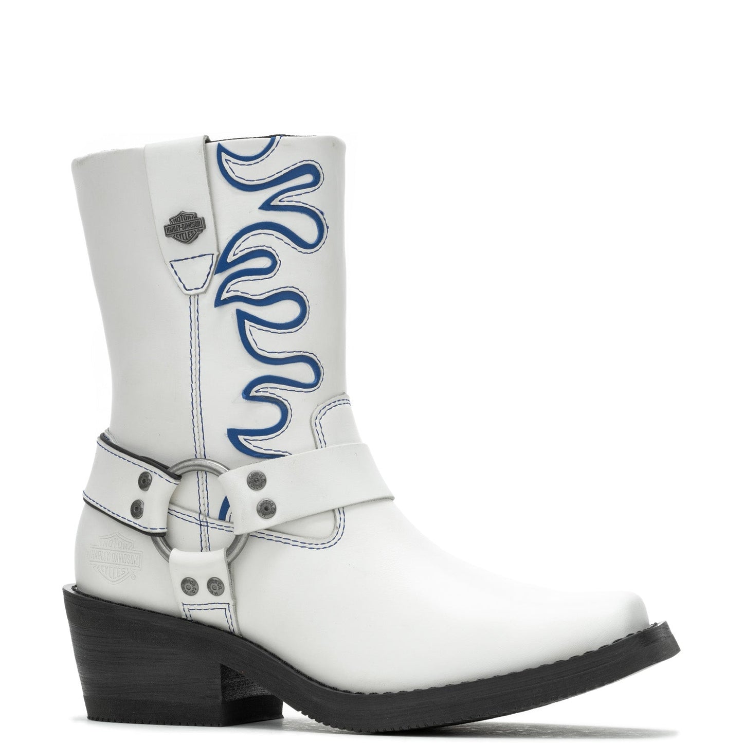 Harley-Davidson Korsen Flame D87293 Womens White Leather Motorcycle Boots