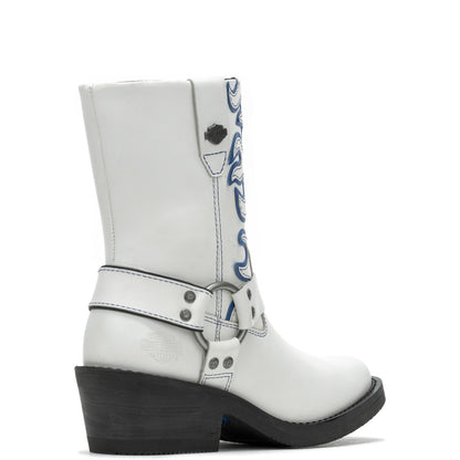 Harley-Davidson Korsen Flame D87293 Womens White Leather Motorcycle Boots