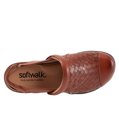 Softwalk Salina Woven S1365-245 Womens Brown Leather Strap Clog Flats Shoes