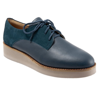Softwalk Willis S1811-465 Womens Blue Leather Lace Up Oxford Flats Shoes