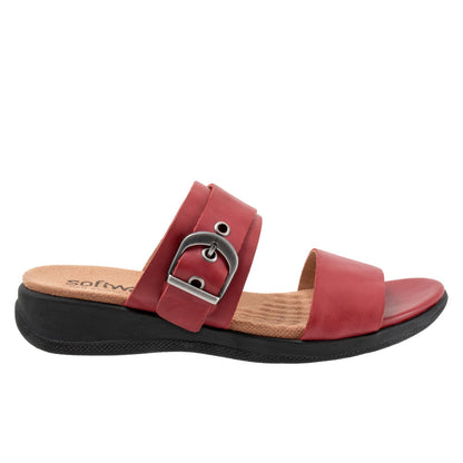 Softwalk Toki S2322-601 Womens Red Extra Wide Leather Slides Sandals Shoes