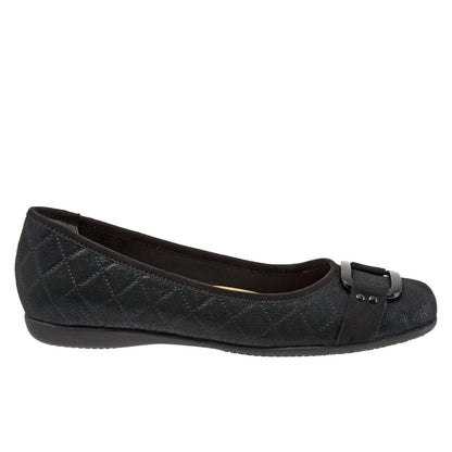 Trotters Sizzle Sign T1251-015 Womens Black Wide Leather Ballet Flats Shoes