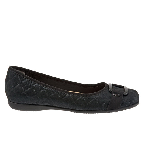 Trotters Sizzle Sign T1251-015 Womens Black Wide Leather Ballet Flats Shoes