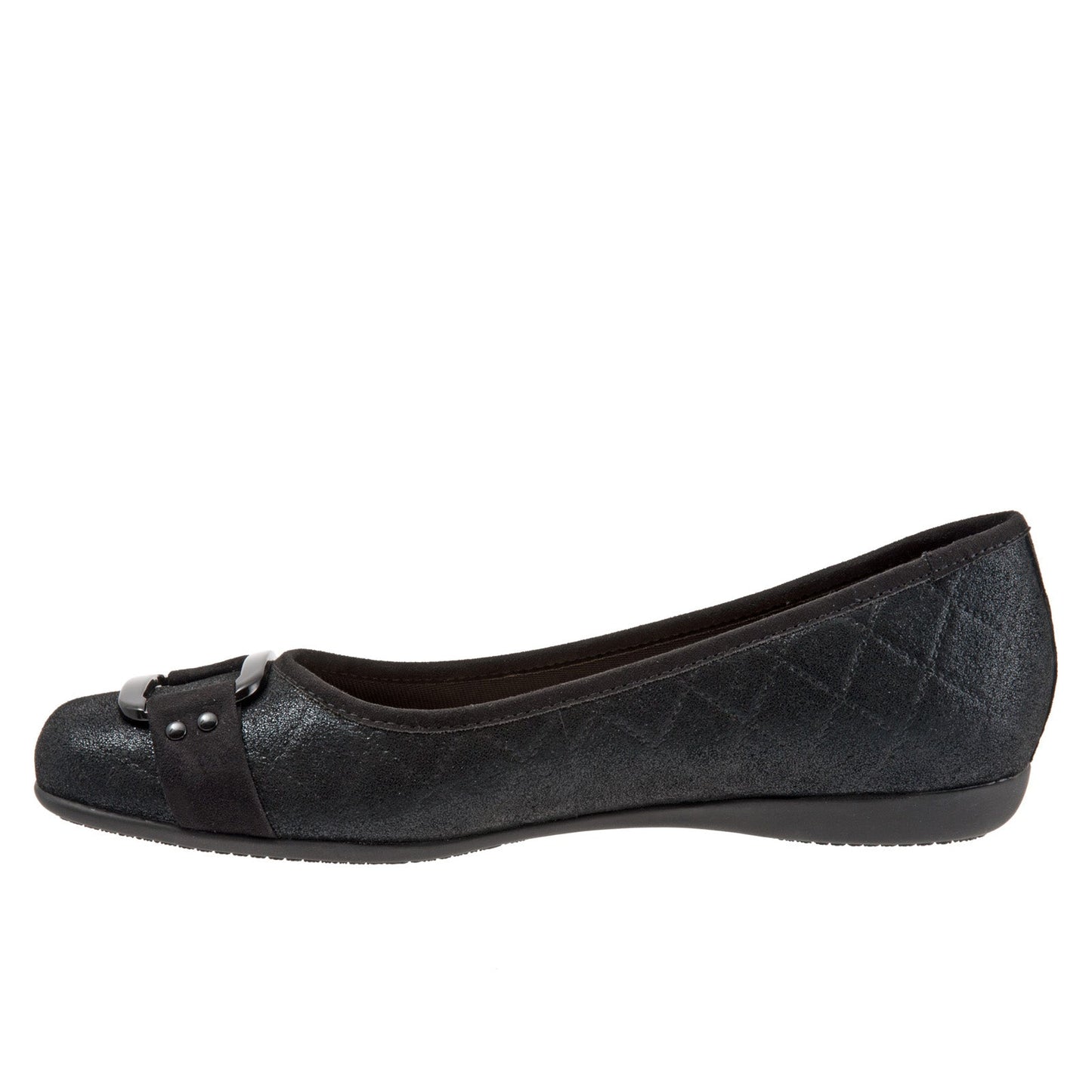 Trotters Sizzle Sign T1251-015 Womens Black Wide Leather Ballet Flats Shoes