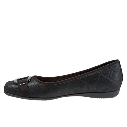 Trotters Sizzle Sign T1251-015 Womens Black Wide Leather Ballet Flats Shoes