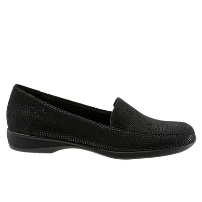 Trotters Jenn Mini T1365-004 Womens Black Narrow Leather Loafer Flats Shoes