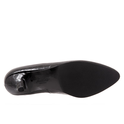 Trotters Kiera T1805-045 Womens Black Wide Leather Slip On Pumps Heels Shoes
