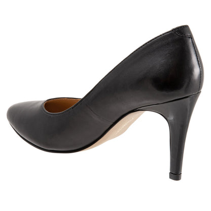 Trotters Angie T2050-001 Womens Black Leather Slip On Pumps Heels Shoes