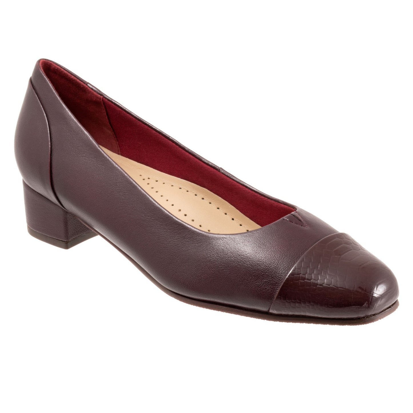 Trotters Daisy T2053-651 Womens Burgundy Leather Slip On Pumps Heels Shoes