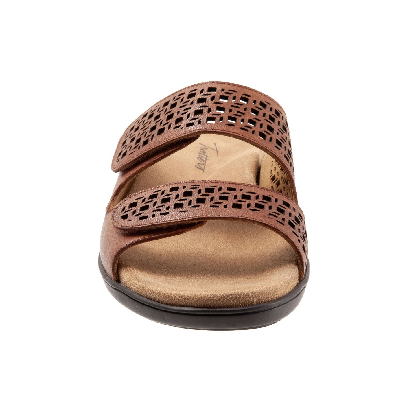 Trotters Ruthie T2113-215 Womens Brown Leather Strap Slides Sandals Shoes