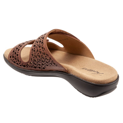 Trotters Ruthie T2113-215 Womens Brown Leather Strap Slides Sandals Shoes