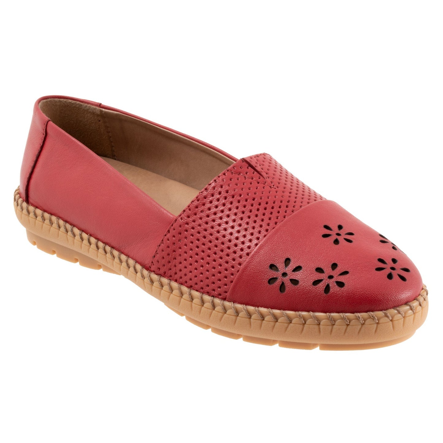 Trotters Ruby Perf T2320-600 Womens Red Leather Slip On Loafer Flats Shoes