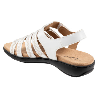 Trotters Tiki Laser T2322-100 Womens White Wide Leather Strap Sandals Shoes