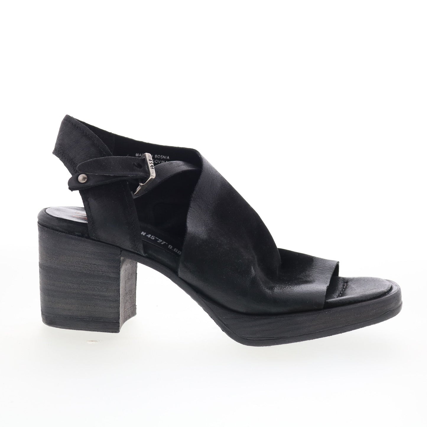 A.S. 98 Aston Womens Black Leather Hook & Loop Heeled Sandals Shoes