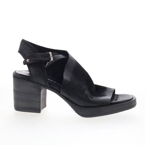 A.S. 98 Aston Womens Black Leather Hook & Loop Heeled Sandals Shoes