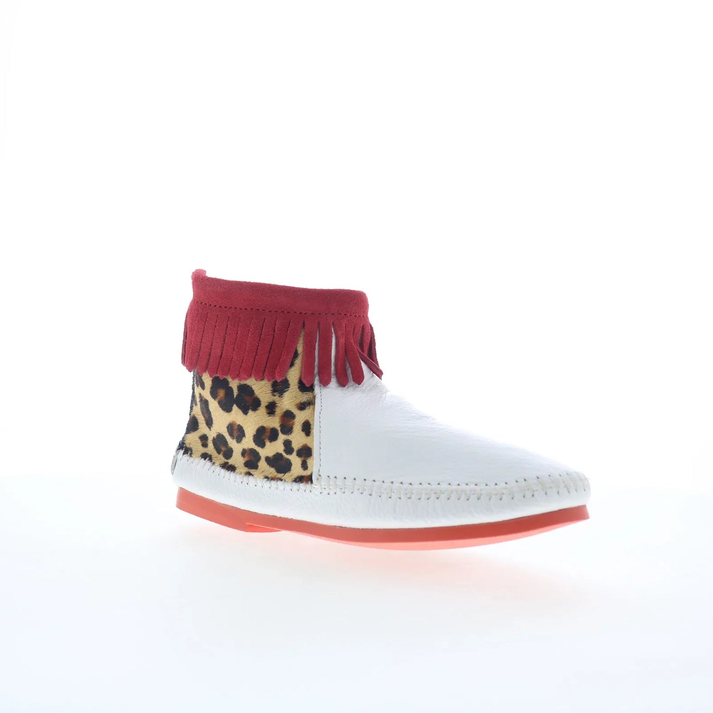 Minnetonka Back Zip Boot 280 Womens White Leather Loafer Flats Shoes