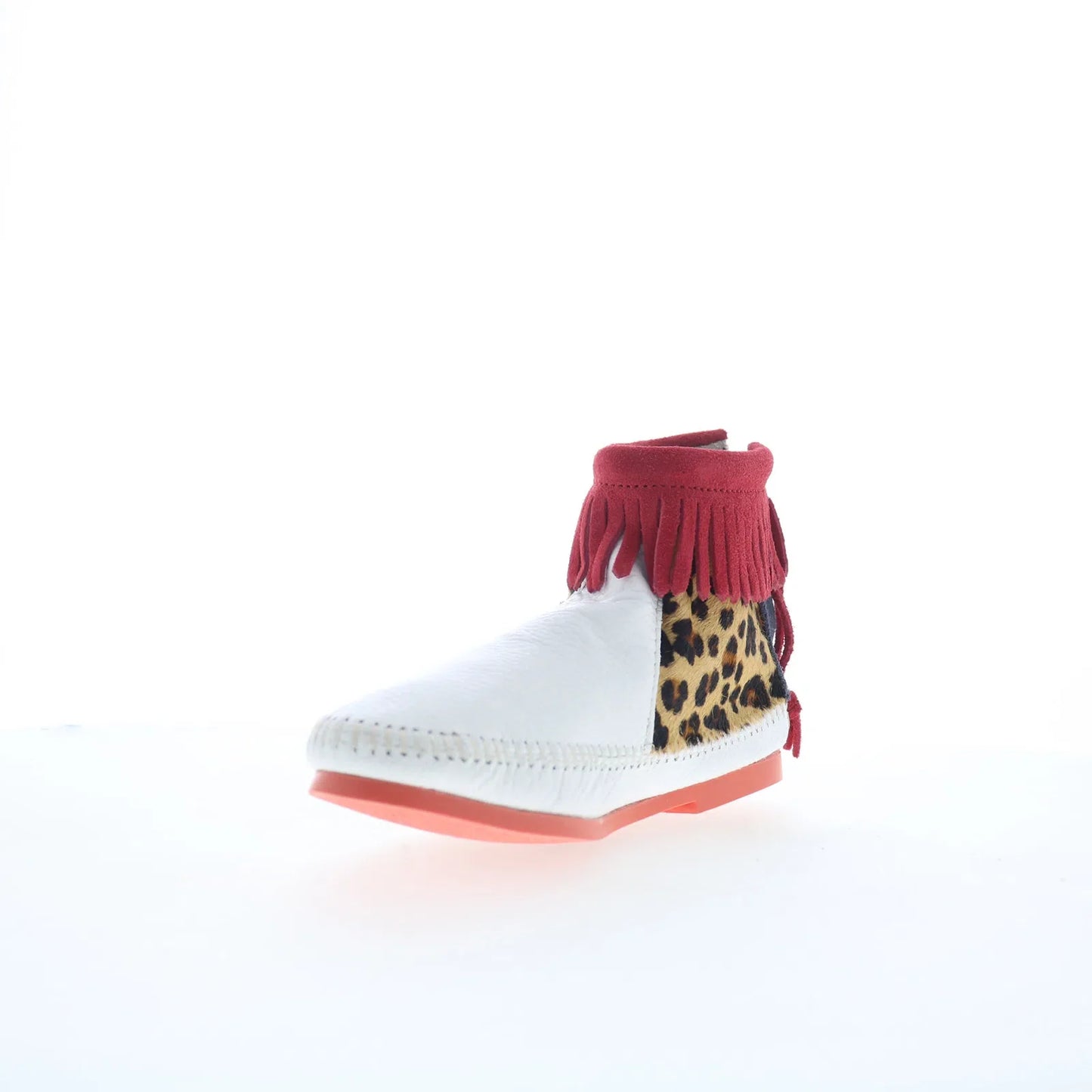 Minnetonka Back Zip Boot 280 Womens White Leather Loafer Flats Shoes