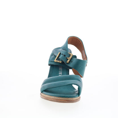 A.S. 98 Barnett Womens Green Leather Hook & Loop Heeled Sandals Shoes
