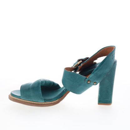 A.S. 98 Barnett Womens Green Leather Hook & Loop Heeled Sandals Shoes