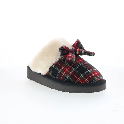 Minnetonka Bow Scuff 4000620 Womens Red Canvas Clogs Slippers Shoes