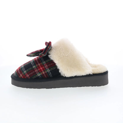 Minnetonka Bow Scuff 4000620 Womens Red Canvas Clogs Slippers Shoes