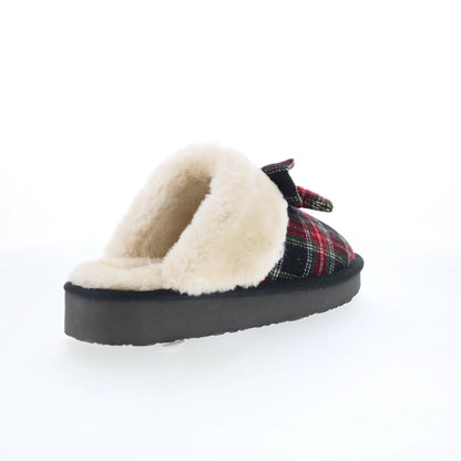 Minnetonka Bow Scuff 4000620 Womens Red Canvas Clogs Slippers Shoes